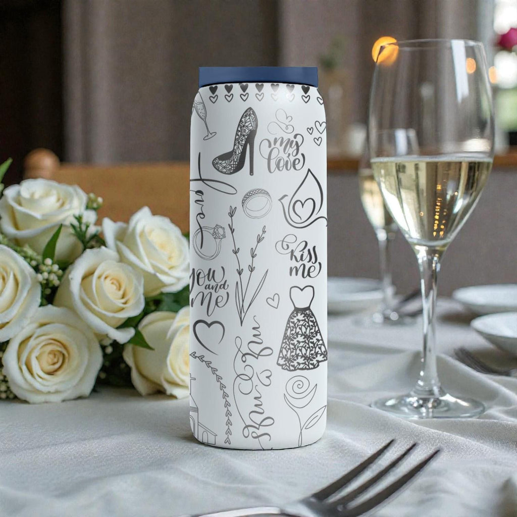 Wedding Engraved Owala Bottle – Bride and Groom Gift – Romantic Wedding Icons and Love Doodles – Stainless Steel Cup 16oz 24oz 32oz 40oz  ⸻
