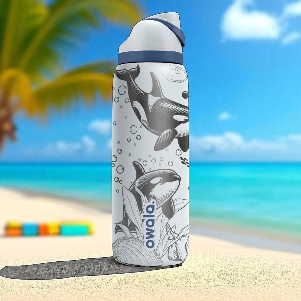 Orca Whale Tumbler – 16oz 24oz 32oz 40oz Custom Engraved Owala FreeSip Bottle – Sea Life Gift for Ocean Animal Lovers