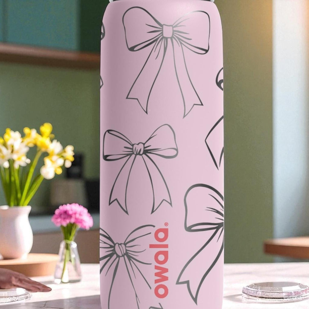 Pink Bow Engraved Owala Tumbler – 16oz 24oz 32oz 40oz Coquette FreeSip Cup – Bows & Ribbons Aesthetic Gift
