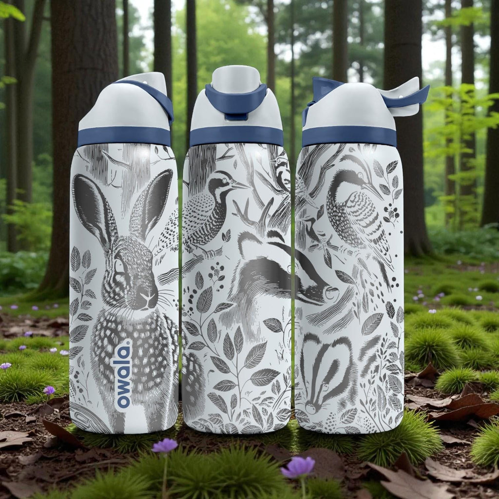Woodland Animals Engraved Owala Bottle – Forest Rabbit, Badger & Bird Scene – Nature Lover Stainless Cup 16oz 24oz 32oz 40oz  ⸻