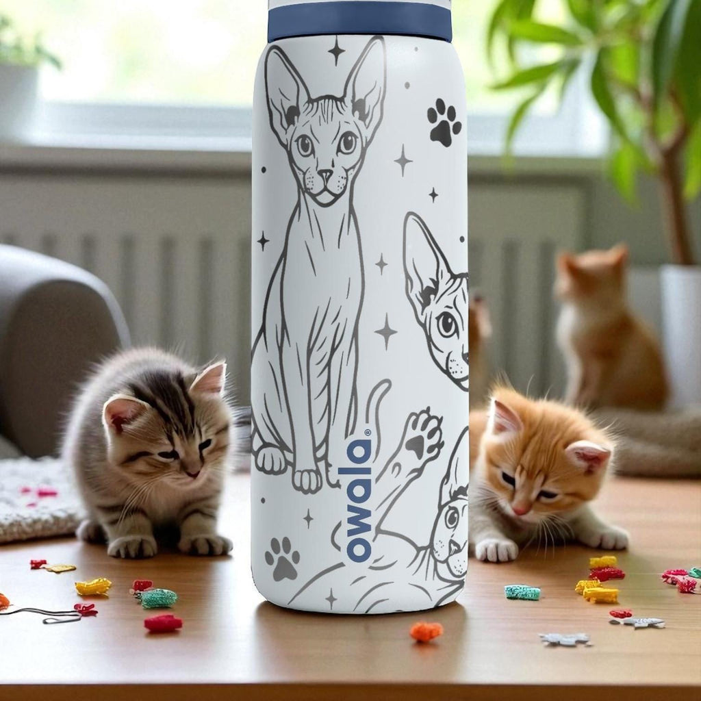 Sphynx Cat Engraved Owala Bottle – 16oz 24oz 32oz 40oz Hairless Cat Tumbler – Gift for Cat Lovers and Pet Owners