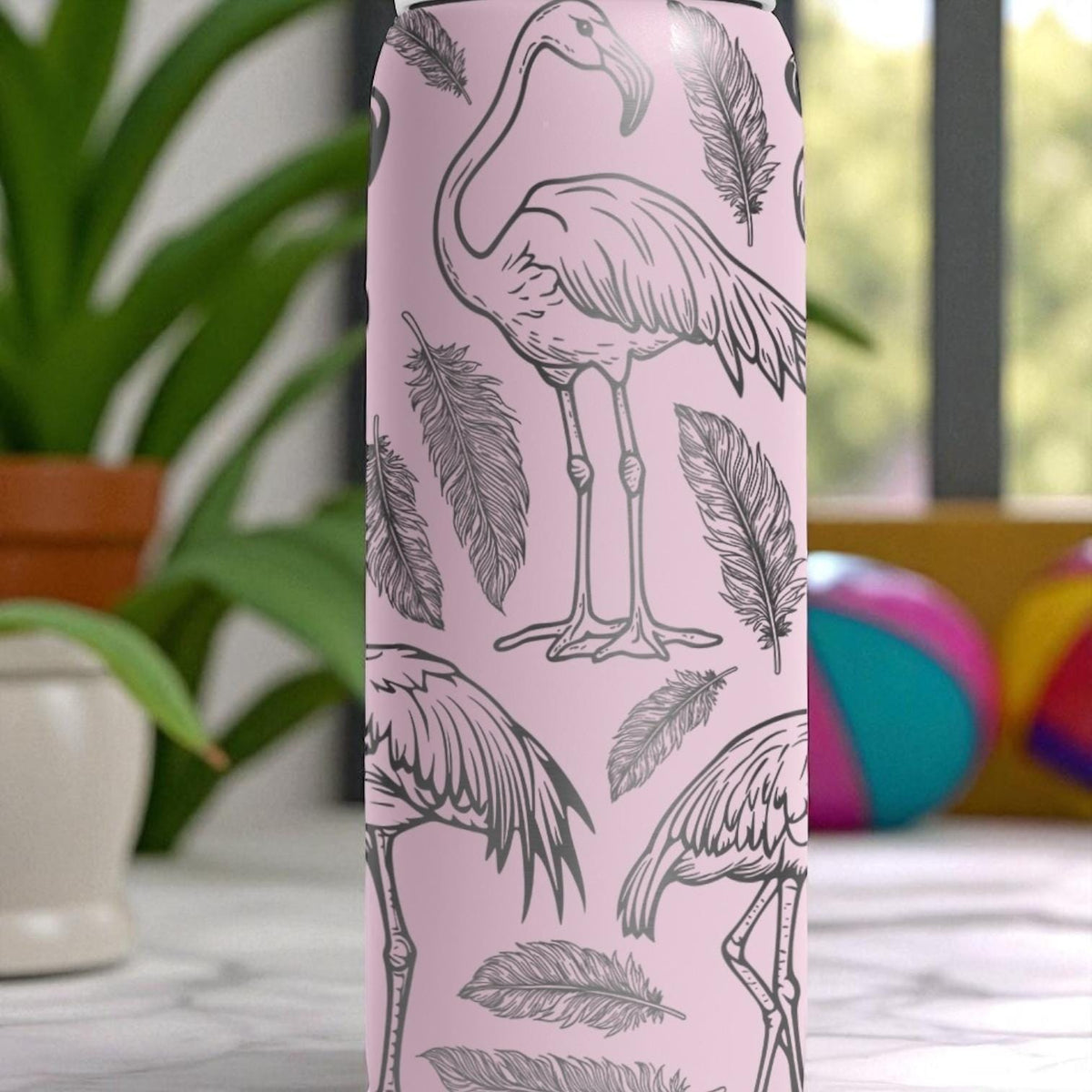 Flamingo Engraved Owala Tumbler – 16oz 24oz 32oz 40oz Tropical FreeSip Cup with Feathers – Summer Gift for Her