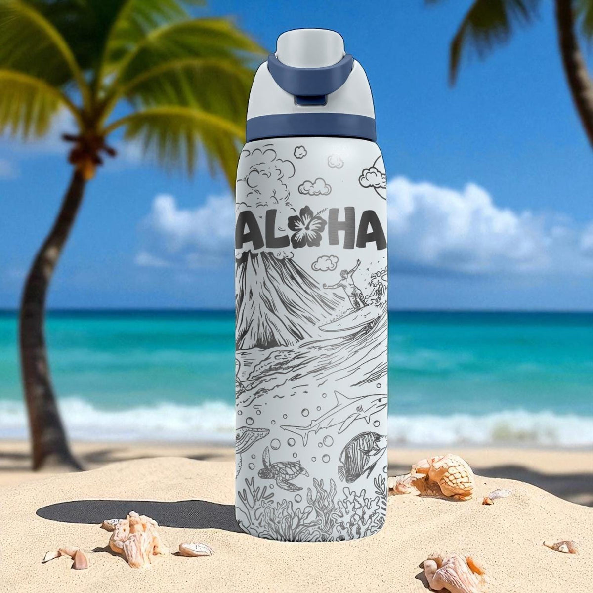 Hawaii Aloha Engraved Owala Tumbler – 16oz 24oz 32oz 40oz Tropical FreeSip Cup – Ocean Gift for Her or Him