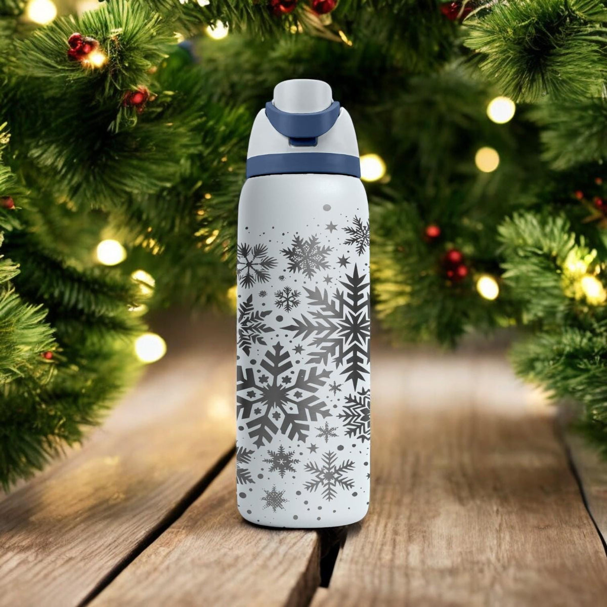Minimal Snowflakes Engraved Owala Bottle – Winter Pattern Stainless Steel Cup – Elegant Christmas Gift 16oz 24oz 32oz 40oz