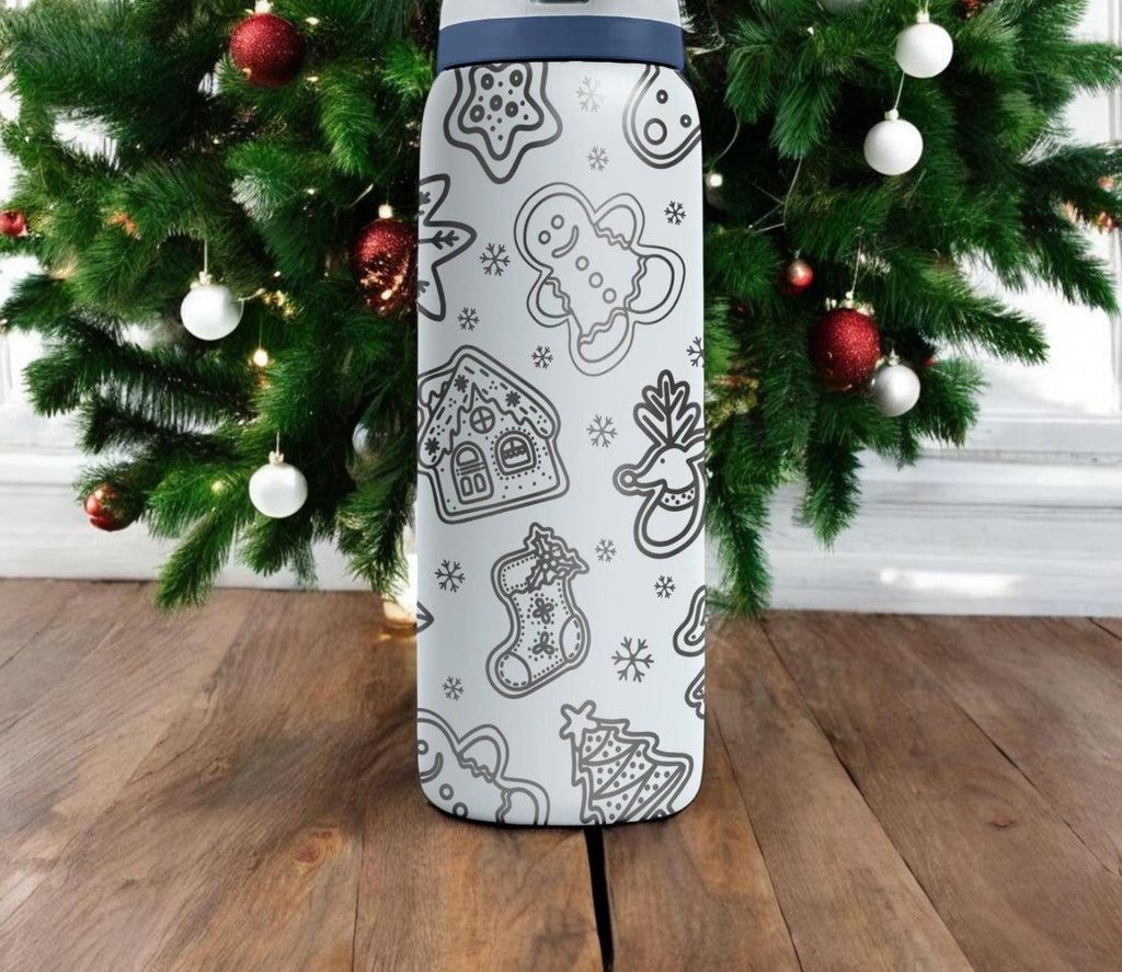 Gingerbread Engraved Owala Bottle – Cute Christmas Cookie Pattern – Holiday Gift Stainless Cup 16oz 24oz 32oz 40oz