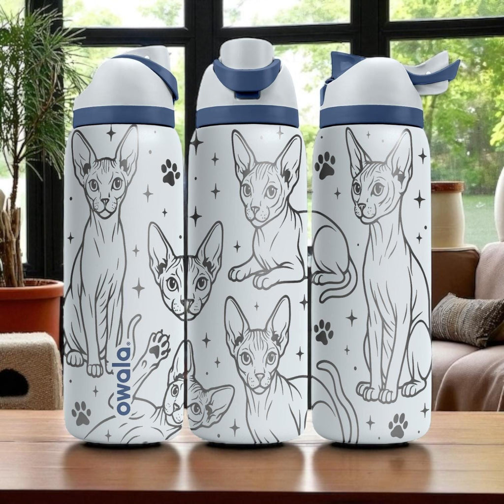 Sphynx Cat Engraved Owala Bottle – 16oz 24oz 32oz 40oz Hairless Cat Tumbler – Gift for Cat Lovers and Pet Owners