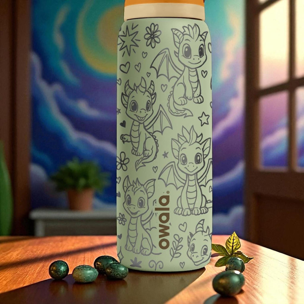 Owala Dragon Tumbler – 16oz 24oz 32oz 40oz – Cute Fantasy Cup for Kids – Engraved Baby Dragon Bottle – Magical Gift Idea