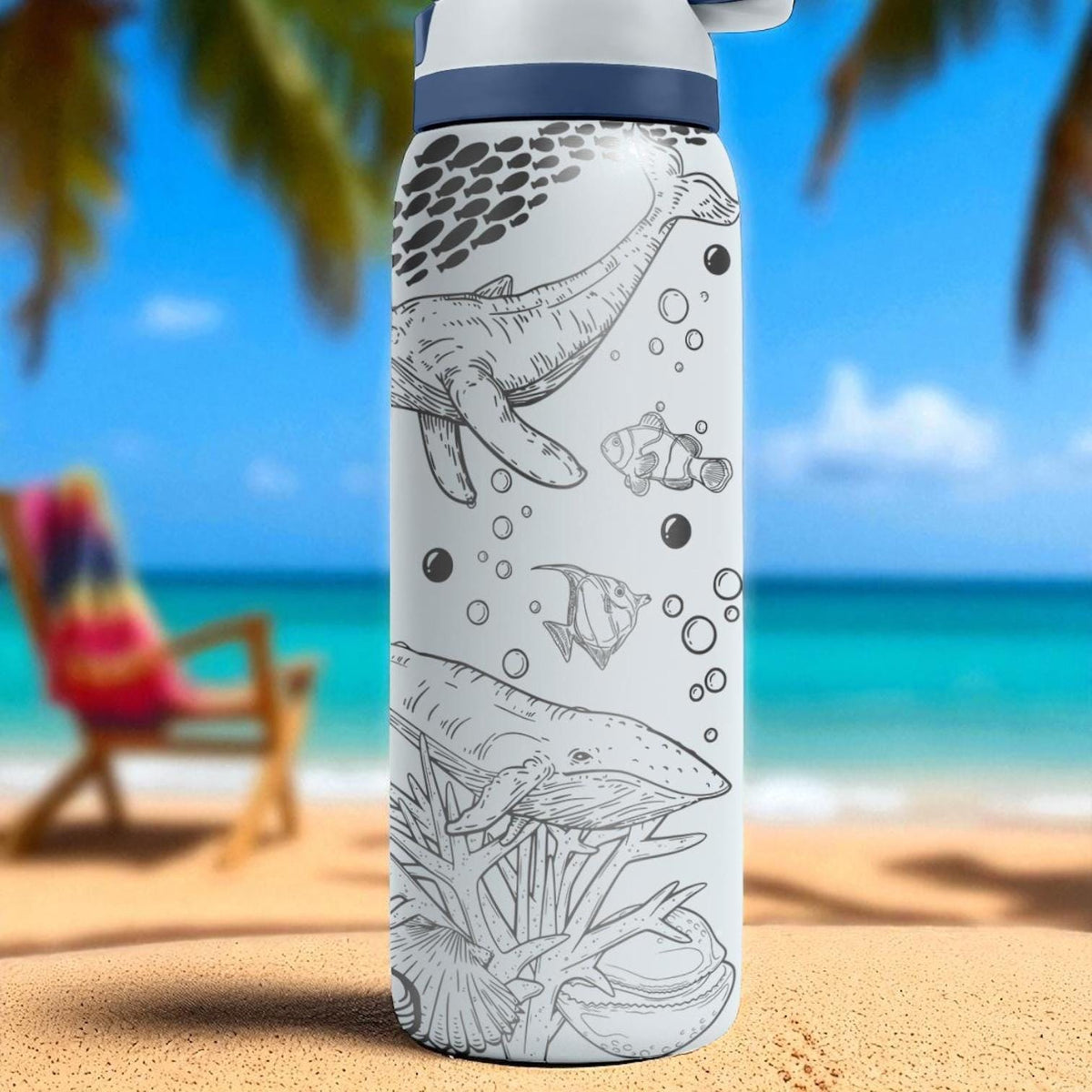Whale Engraved Owala Tumbler – 16oz 24oz 32oz 40oz Ocean Cup with Whale and Sea Life Design – Beach Gift for Her or Him