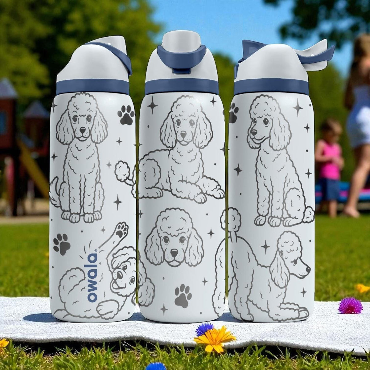 Engraved Poodle Dog Owala Bottle – 16oz 24oz 32oz 40oz – Curly Pup Lover Gift, Cute Poodle Water Tumbler