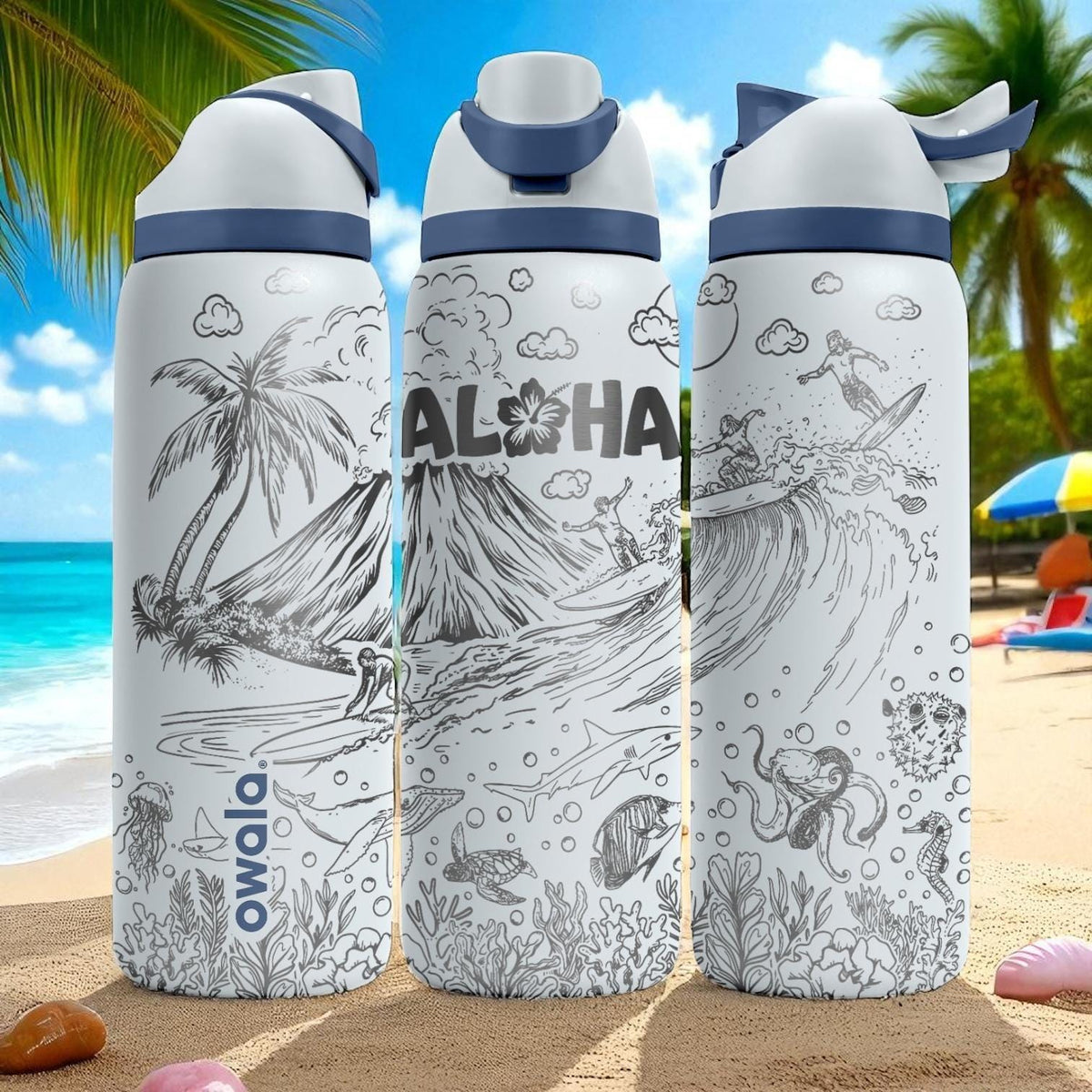 Hawaii Aloha Engraved Owala Tumbler – 16oz 24oz 32oz 40oz Tropical FreeSip Cup – Ocean Gift for Her or Him