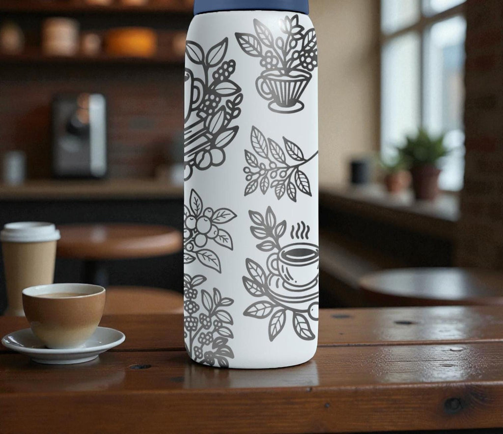 Coffee Lover Engraved Owala Bottle – Cute Coffee Beans & Café Pattern – Barista Gift Stainless Cup 16oz 24oz 32oz 40oz  ⸻