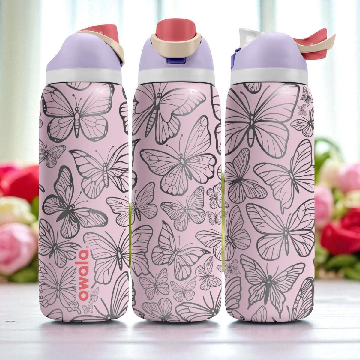Engraved Owala Tumbler – Butterfly Design Cup – Cute Gift for Her – 40oz 32oz 24oz Water Bottle – Aesthetic Laser Engraving