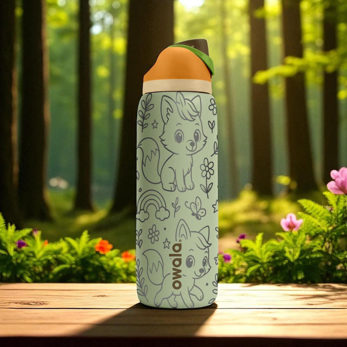 Fox Forest Owala Bottle – 16oz 24oz 32oz 40oz Engraved Cute Animal Cup – Woodland Themed Gift – Kids Wildlife Adventure Drinkware