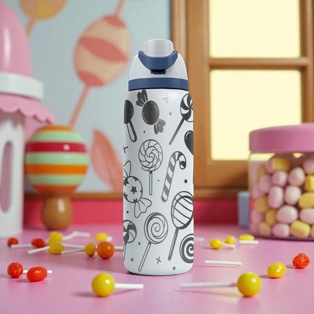 Owala Candy Pattern Tumbler – 16oz 24oz 32oz 40oz – Engraved Sweet Treats Water Bottle – Cute Gift for Candy Lovers and Kids