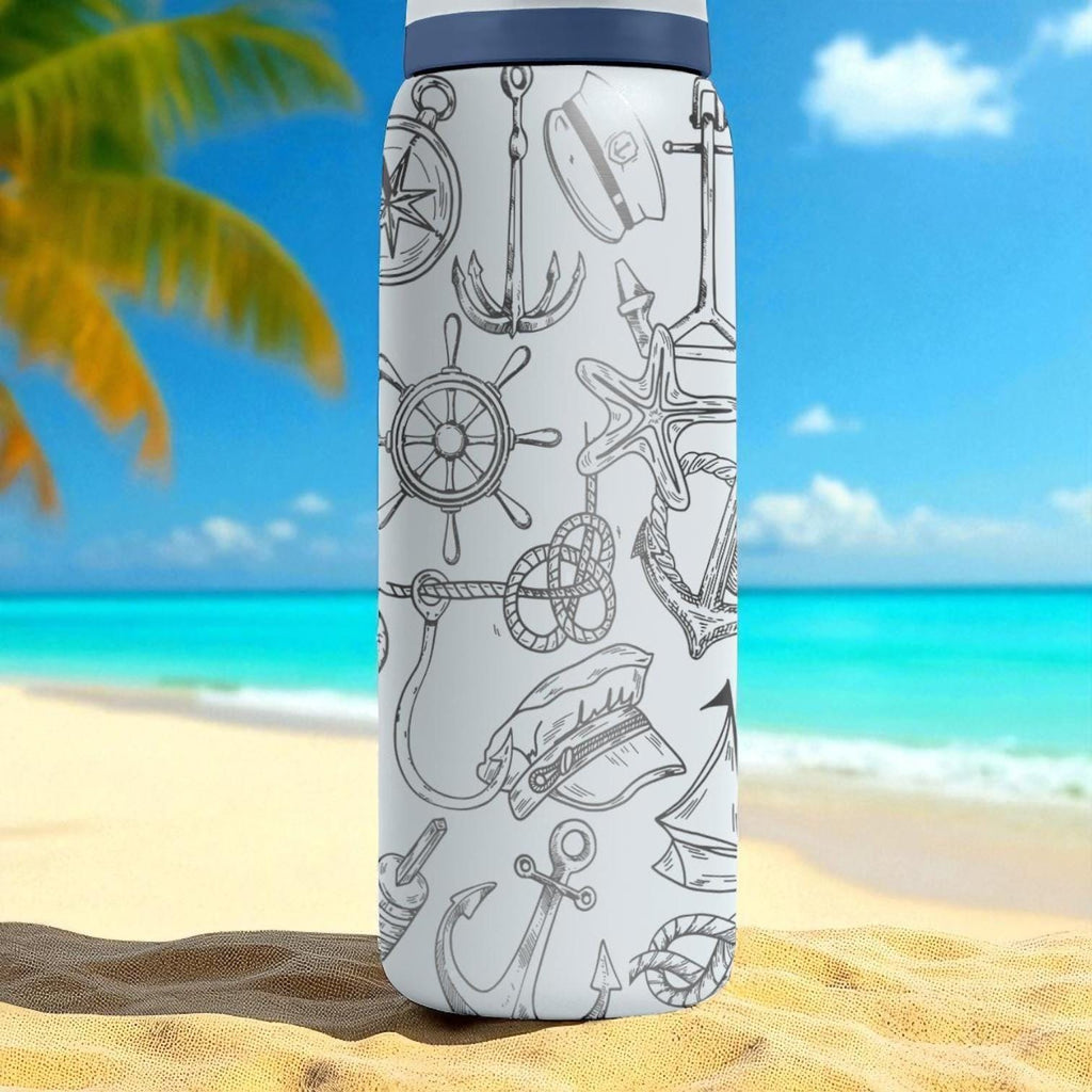 Nautical Owala Bottle – 16oz 24oz 32oz 40oz Engraved Maritime Water Bottle – Anchor and Sailor Theme – Ocean Lover Gift Cup