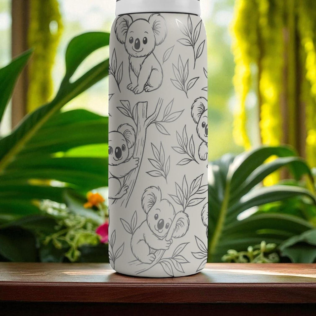 Engraved Koala Tumbler – Owala Water Bottle with Cute Koala and Leaves – Wildlife Engraving – 16oz 24oz 32oz 40oz