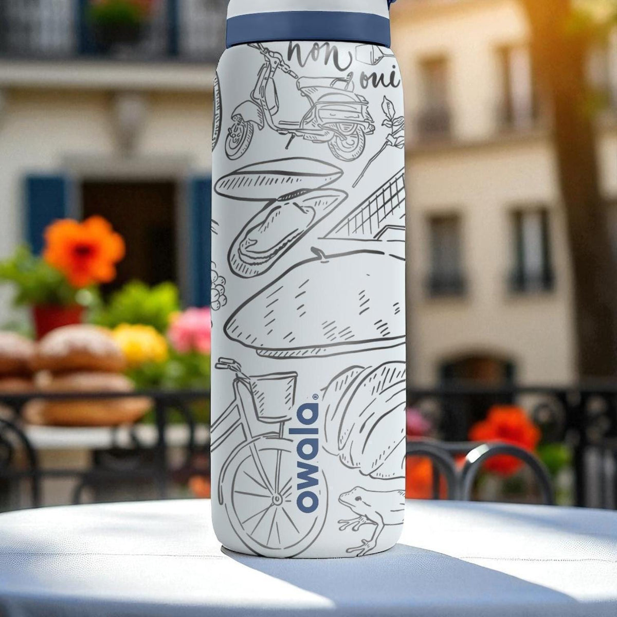 France Inspired Owala Tumbler – 16oz 24oz 32oz 40oz Travel Bottle with Eiffel Tower, Baguette, Macarons – Engraved Paris Gift Idea