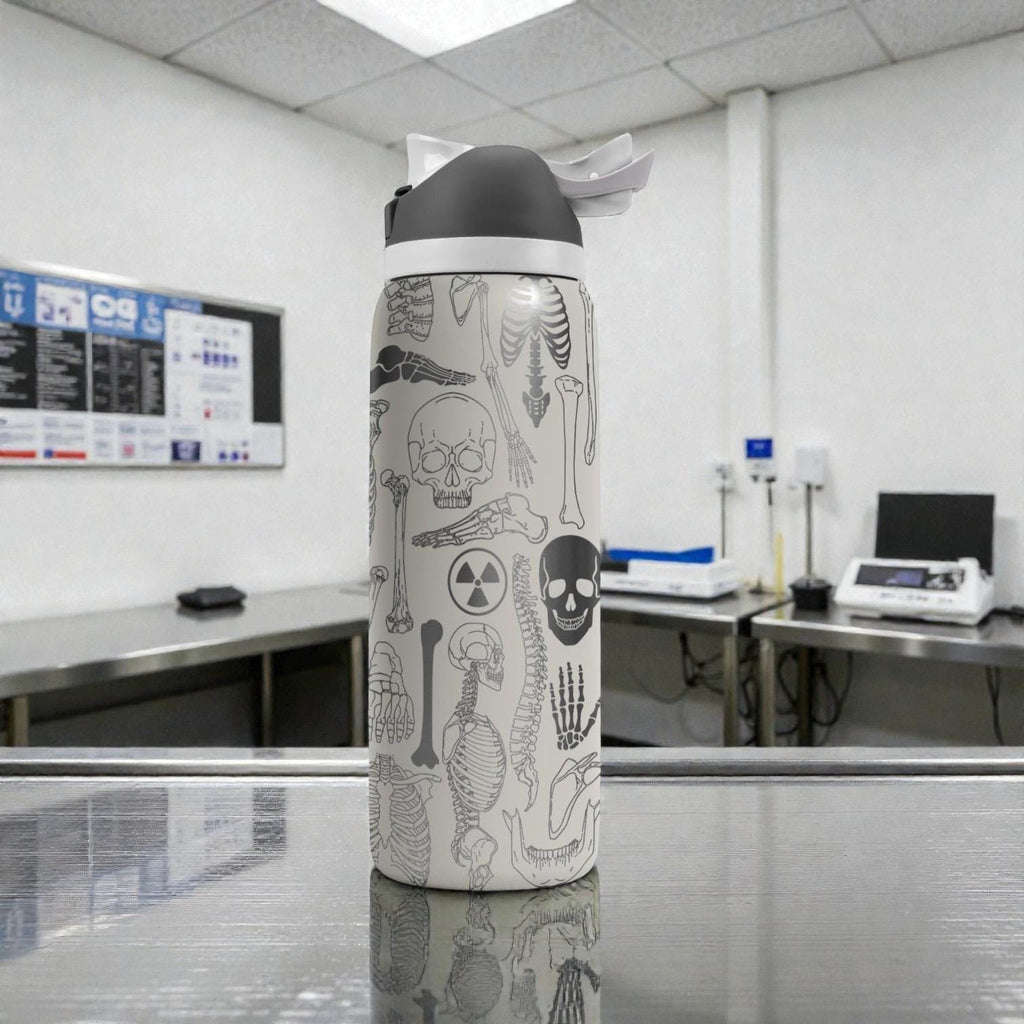 Radiology Skeleton Engraved Water Bottle, X-Ray Anatomy Tumbler, Medical Gift For Radiologist, Tech Nurse Student Personalized Flask
