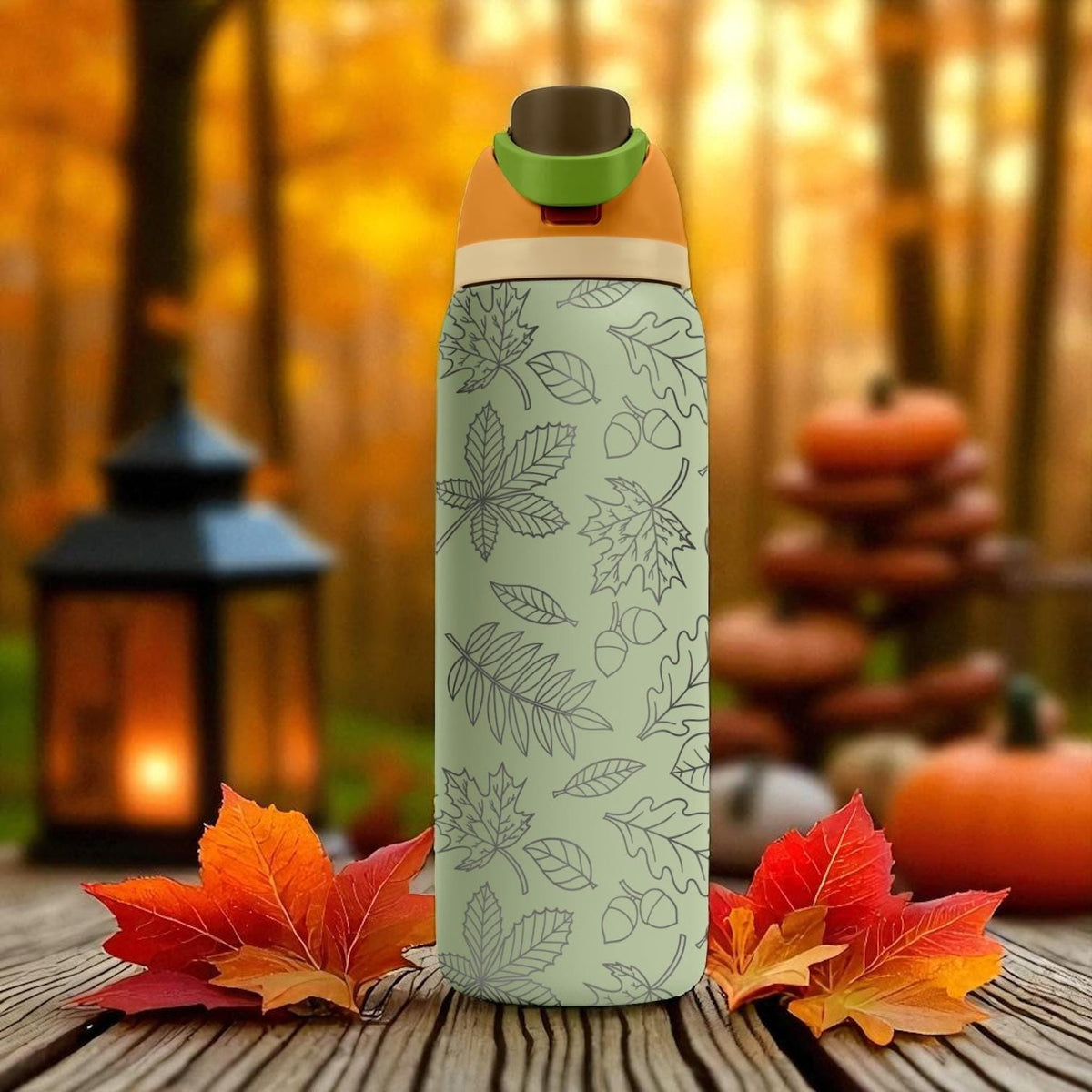Autumn Leaves Owala Tumbler – 16oz 24oz 32oz 40oz Engraved FreeSip Bottle with Fall Foliage Wrap – Cozy Gift for Her