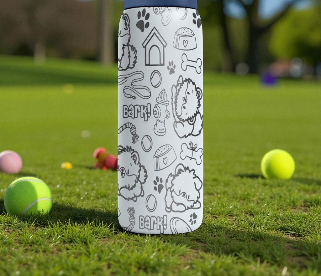 Shih Tzu Engraved Owala Bottle – Fluffy Dog Pattern with Paws, Bones & Toys – Pet Lover Gift Stainless Cup 16oz 24oz 32oz 40oz  ⸻