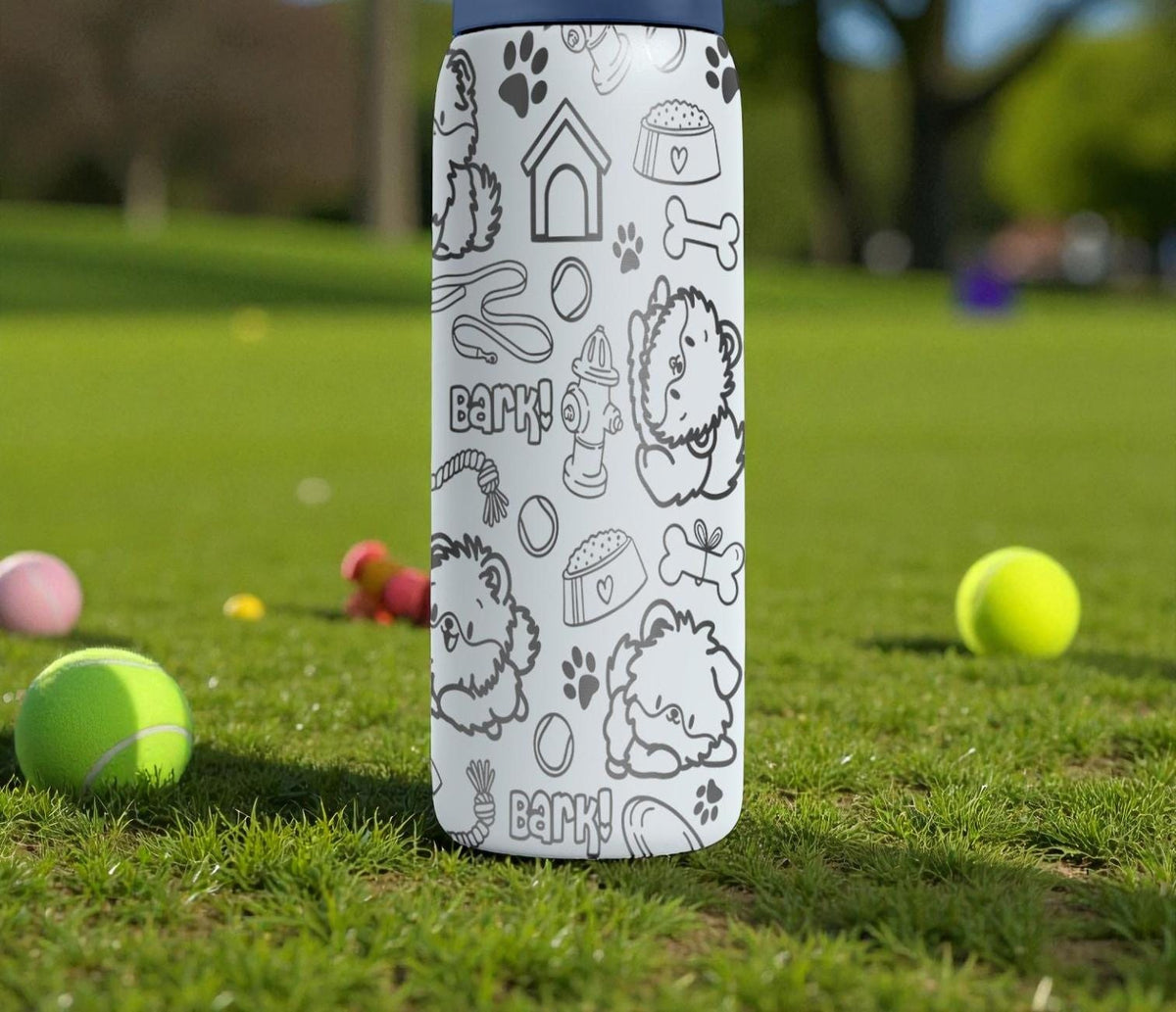 Shih Tzu Engraved Owala Bottle – Fluffy Dog Pattern with Paws, Bones & Toys – Pet Lover Gift Stainless Cup 16oz 24oz 32oz 40oz  ⸻