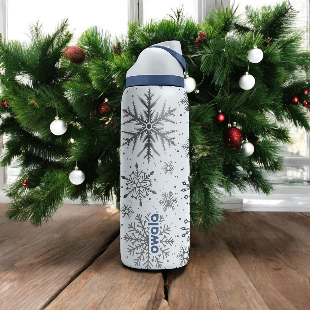Snowflake Engraved Owala Bottle – Elegant Winter Pattern – Christmas Gift Stainless Cup 16oz 24oz 32oz 40oz