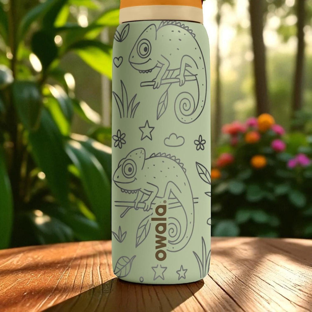 Engraved Chameleon Water Bottle – Owala Tumbler with Jungle Reptile Design – 16oz 24oz 32oz 40oz Gift for Nature and Lizard Lovers