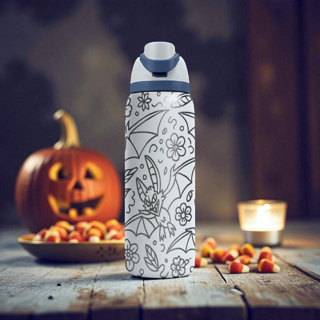 Halloween Bats Engraved Owala Bottle – Spooky Bat Wrap Design – Stainless Steel Cup 16oz 24oz 32oz 40oz