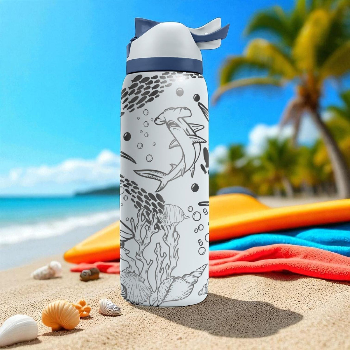 Shark Engraved Owala Tumbler – 16oz 24oz 32oz 40oz Sea Life FreeSip Cup with Coral Reef Design – Gift for Marine Lovers