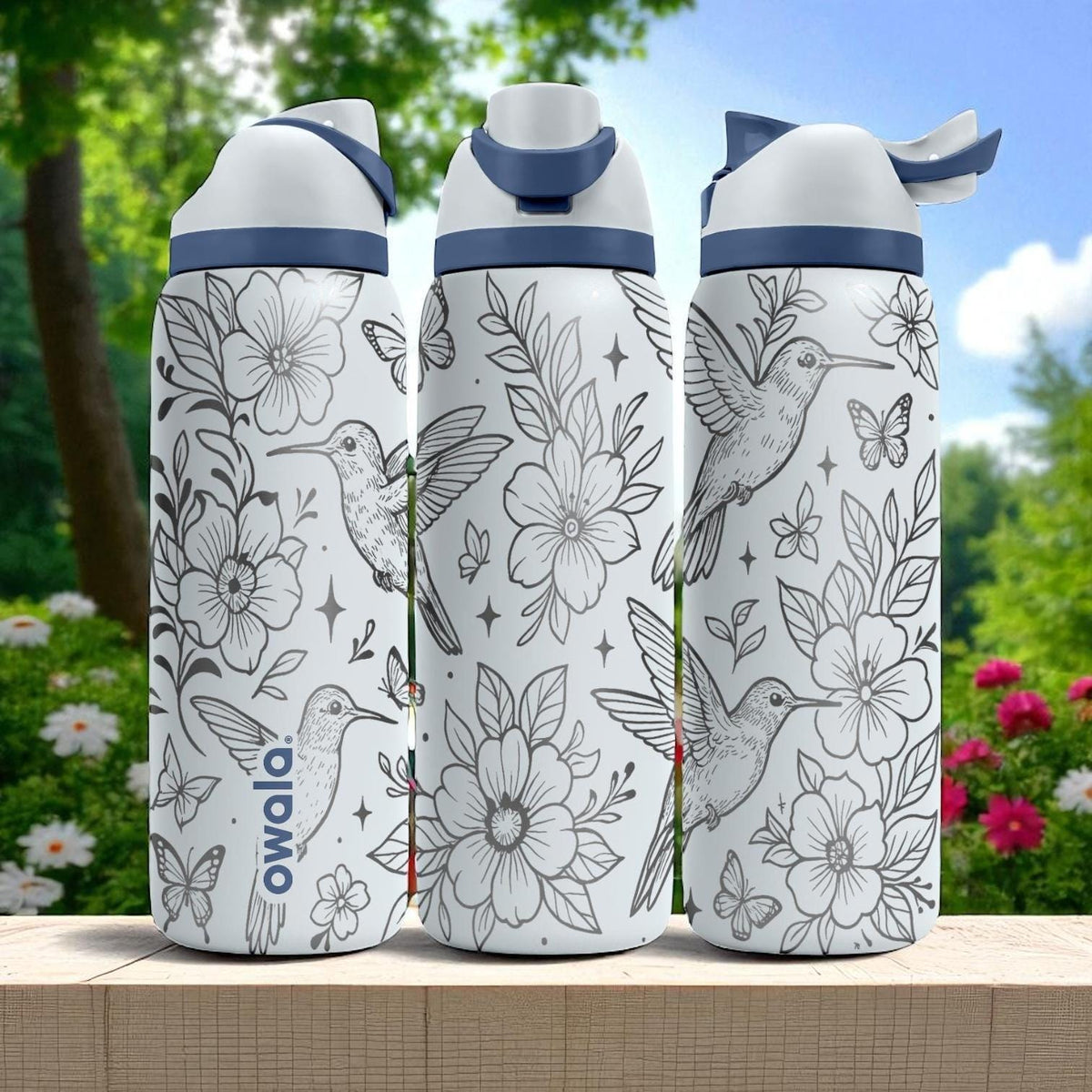 Engraved Hummingbird Owala Tumbler – Floral Water Bottle with Birds and Flowers – 16oz 24oz 32oz 40oz
