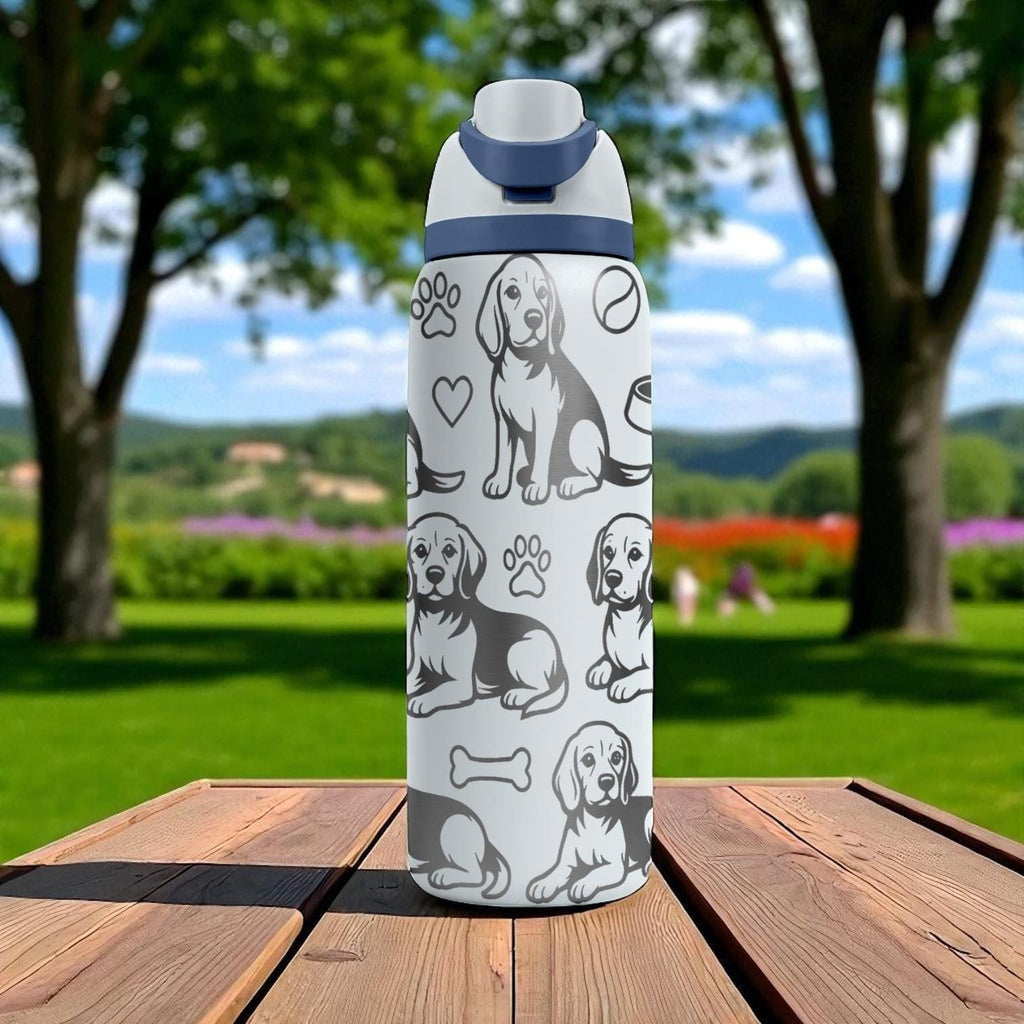 Beagle Engraved Owala Water Bottle – Cute Dog Gift with Paw Prints and Bones – 16oz 24oz 32oz 40oz Tumbler for Pet Lovers