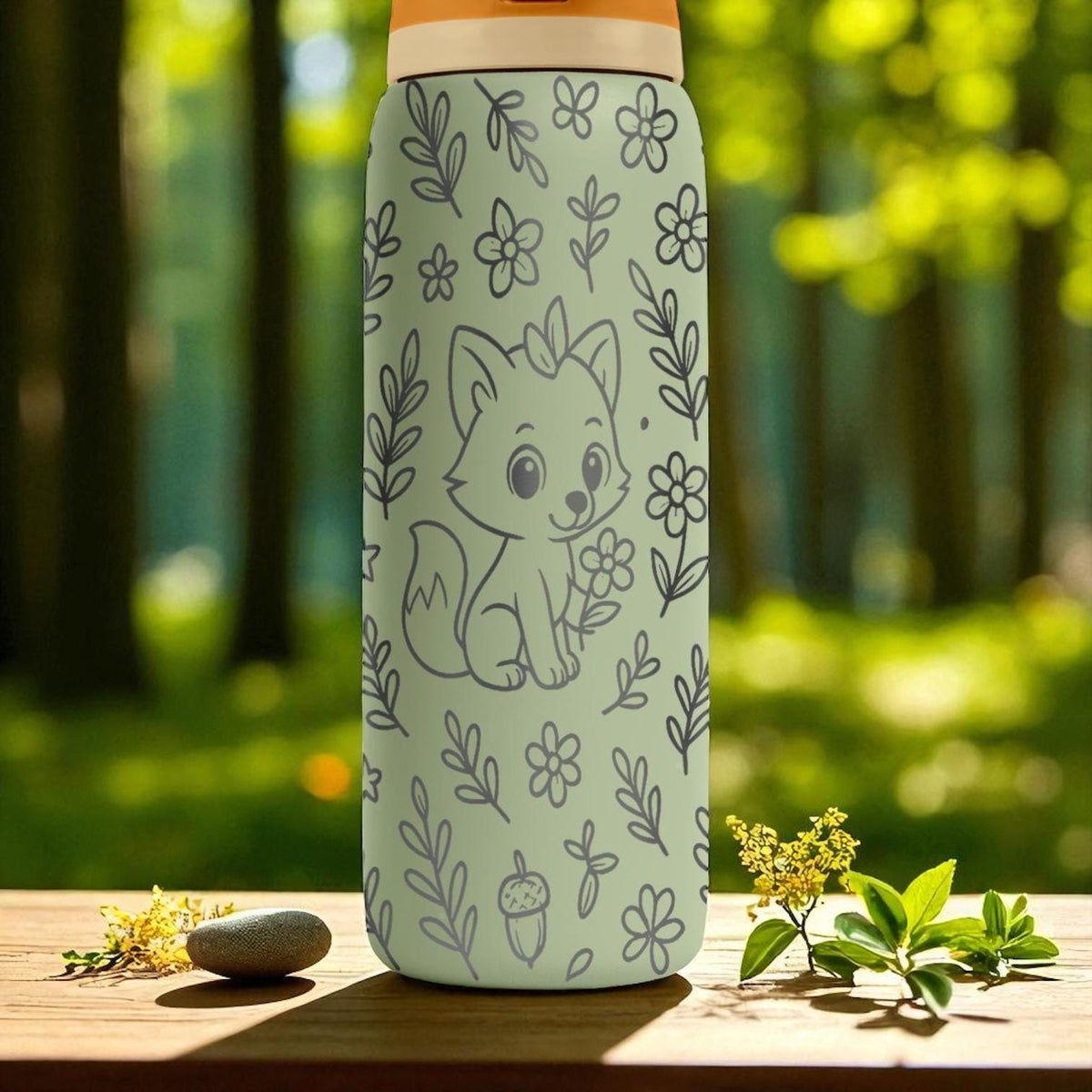 Fox Forest Owala Bottle – 16oz 24oz 32oz 40oz Engraved Cute Animal Cup – Woodland Themed Gift – Kids Wildlife Adventure Drinkware