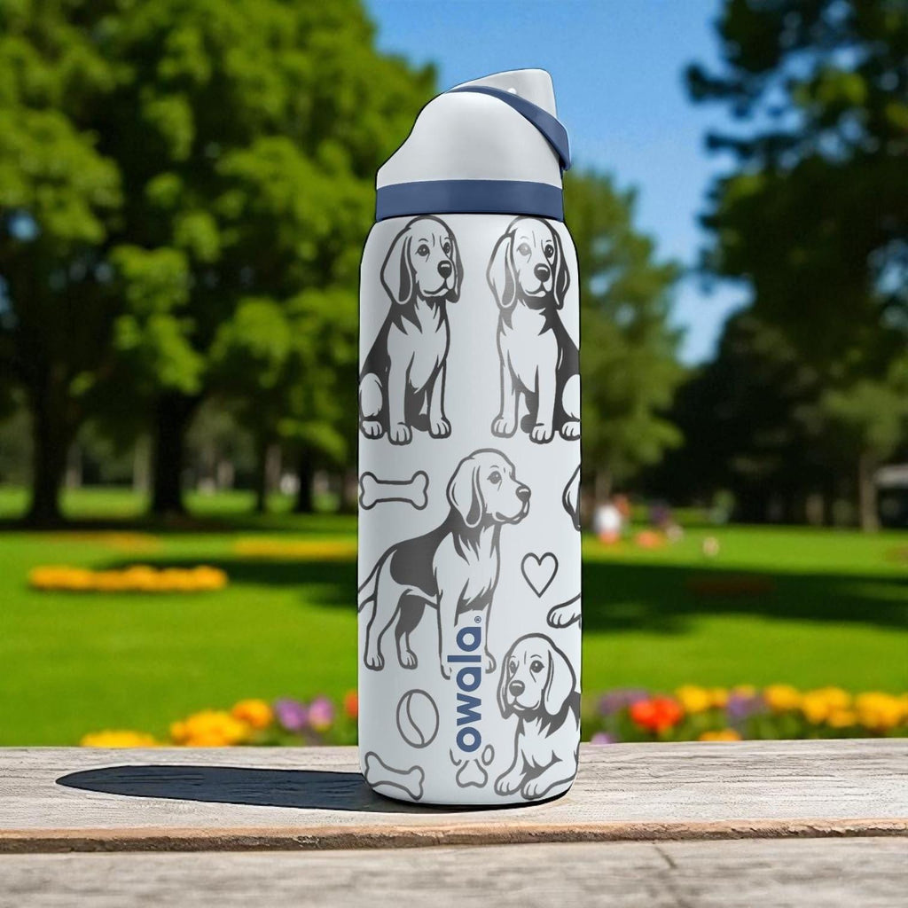 Beagle Engraved Owala Water Bottle – Cute Dog Gift with Paw Prints and Bones – 16oz 24oz 32oz 40oz Tumbler for Pet Lovers