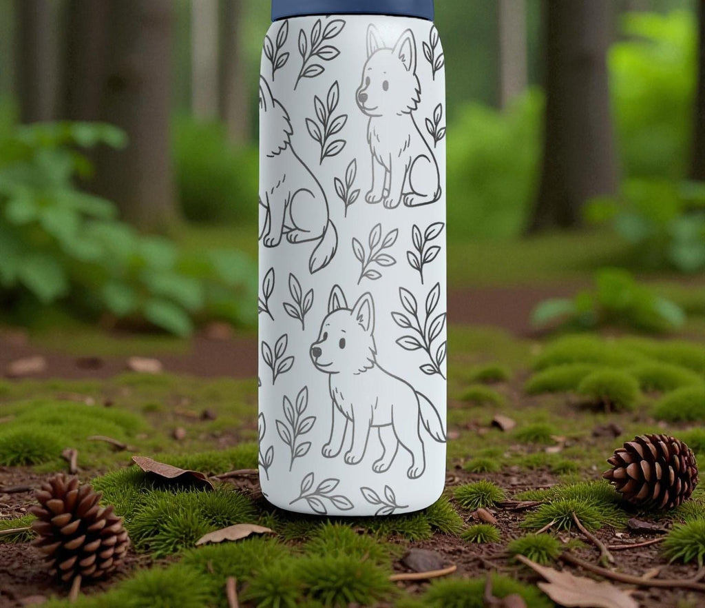 Engraved Baby Wolves Owala Bottle – Cute Woodland Wolf Pup Pattern – Stainless Steel Cup 16oz 24oz 32oz 40oz  ⸻