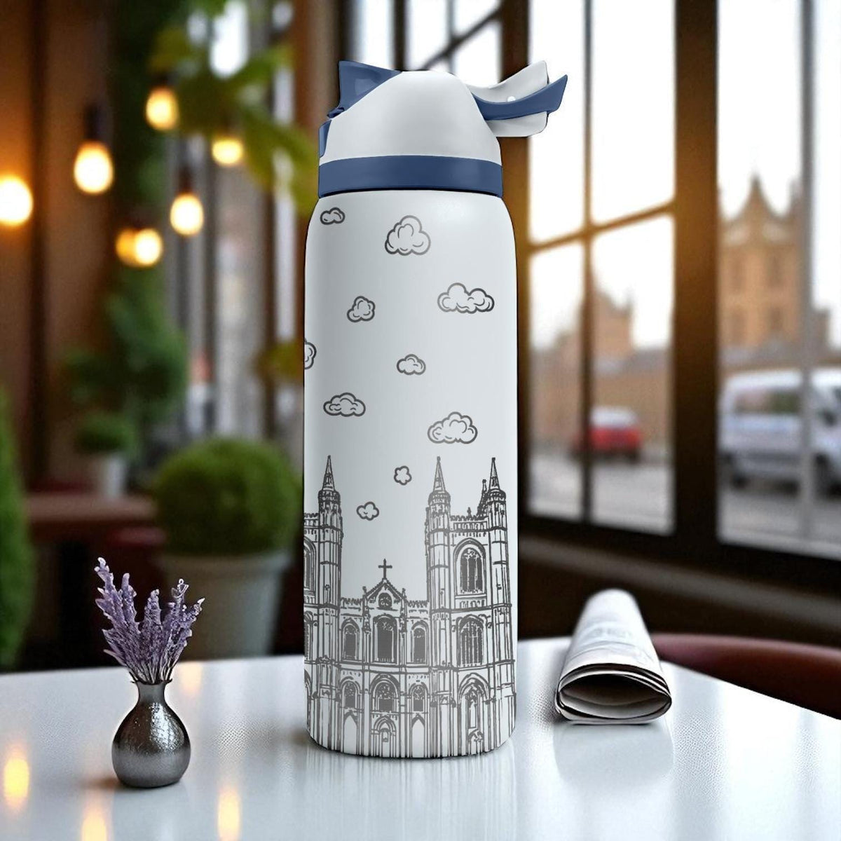 Engraved London Tumbler – Owala Water Bottle with Big Ben and Eye Design – British Landmark Cup – 16oz 24oz 32oz 40oz