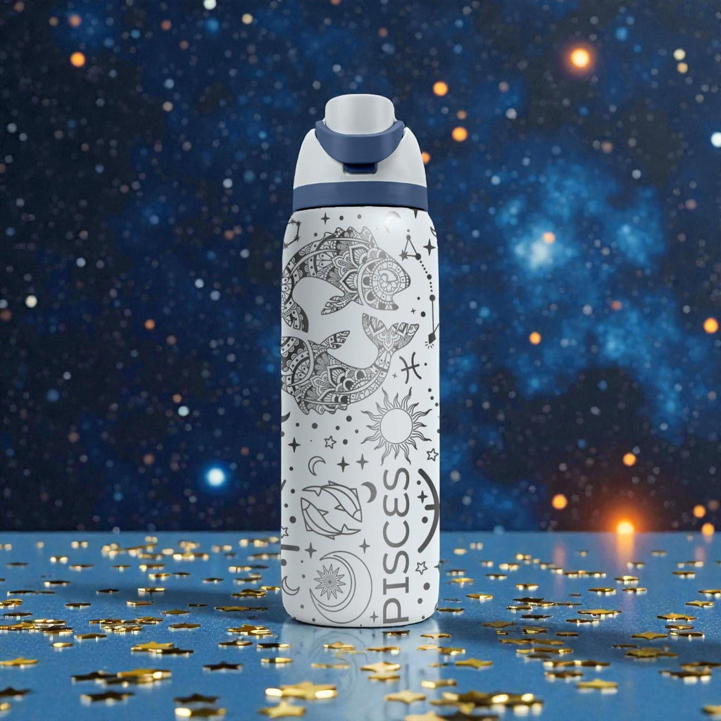 Pisces Zodiac Engraved Owala Bottle – Mandala Fish Astrology Cup – Horoscope Gift Stainless Tumbler 16oz 24oz 32oz 40oz  ⸻