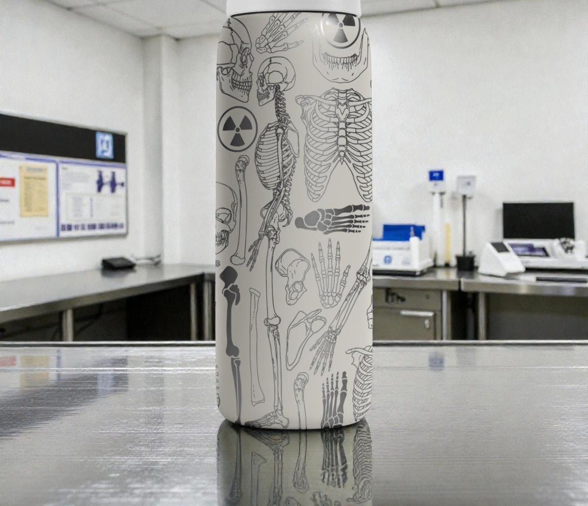 Radiology Skeleton Engraved Water Bottle, X-Ray Anatomy Tumbler, Medical Gift For Radiologist, Tech Nurse Student Personalized Flask