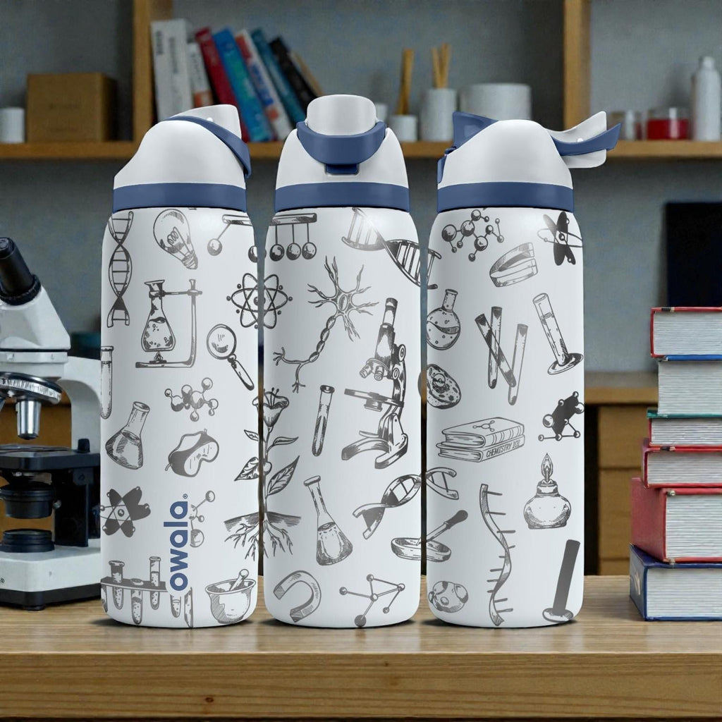 Science Biology Engraved Owala Bottle – Microscope, DNA & Lab Tools Pattern – STEM Gift Stainless Cup 16oz 24oz 32oz 40oz  ⸻