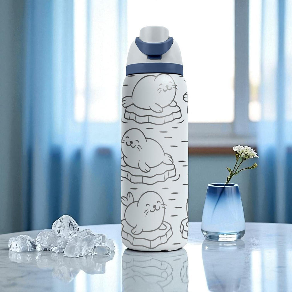 Cute Seal Owala Tumbler – 16oz 24oz 32oz 40oz Engraved Water Bottle with Icy Arctic Seals on Icebergs – Winter Animal Gift