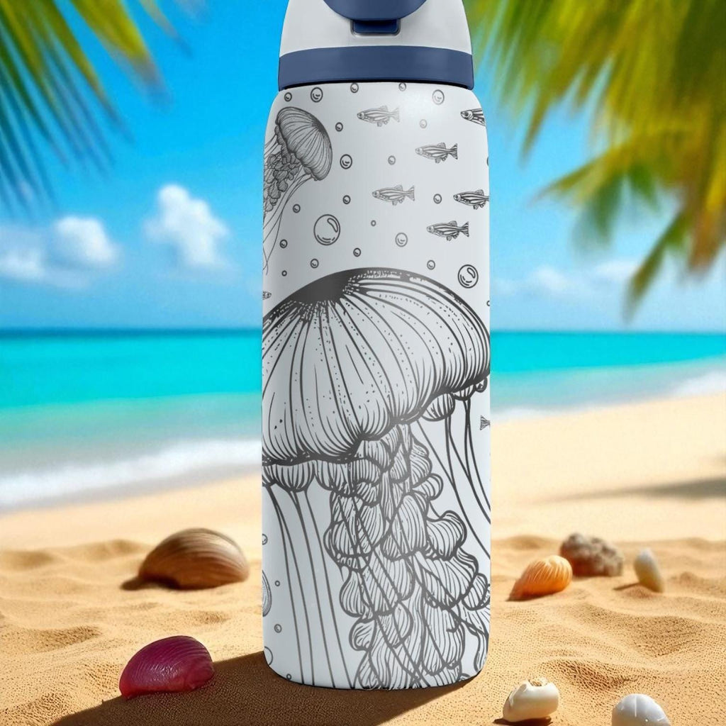 Jellyfish Engraved Owala Tumbler – Ocean Vibes Gift 40oz 32oz 24oz – Marine Sea Life Laser Etched Water Bottle