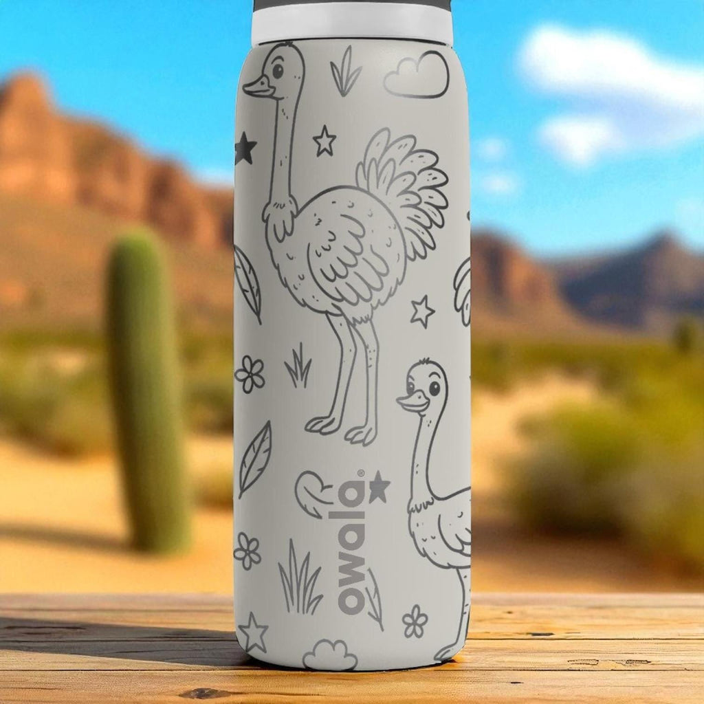 Engraved Ostrich Water Bottle – Fun Owala Tumbler with Stars and Feathers – 16oz 24oz 32oz 40oz Gift for Animal Lovers
