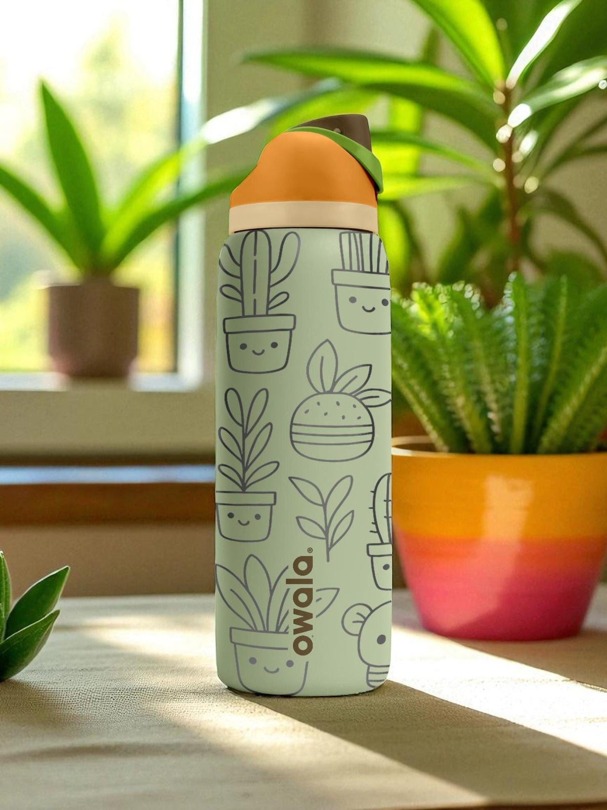 Engraved Succulent Tumbler – Cute Cactus Plant Owala Water Bottle – Green Aesthetic Cup – 16oz 24oz 32oz 40oz