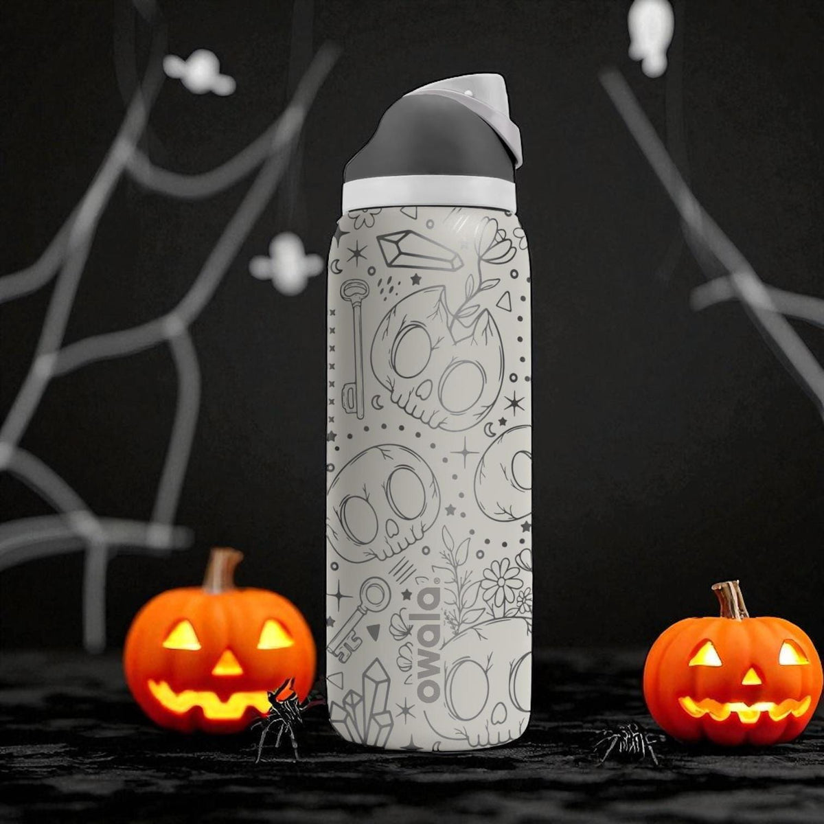 Engraved Skull Floral Tumbler – Owala Water Bottle with Halloween Style Design – 16oz 24oz 32oz 40oz