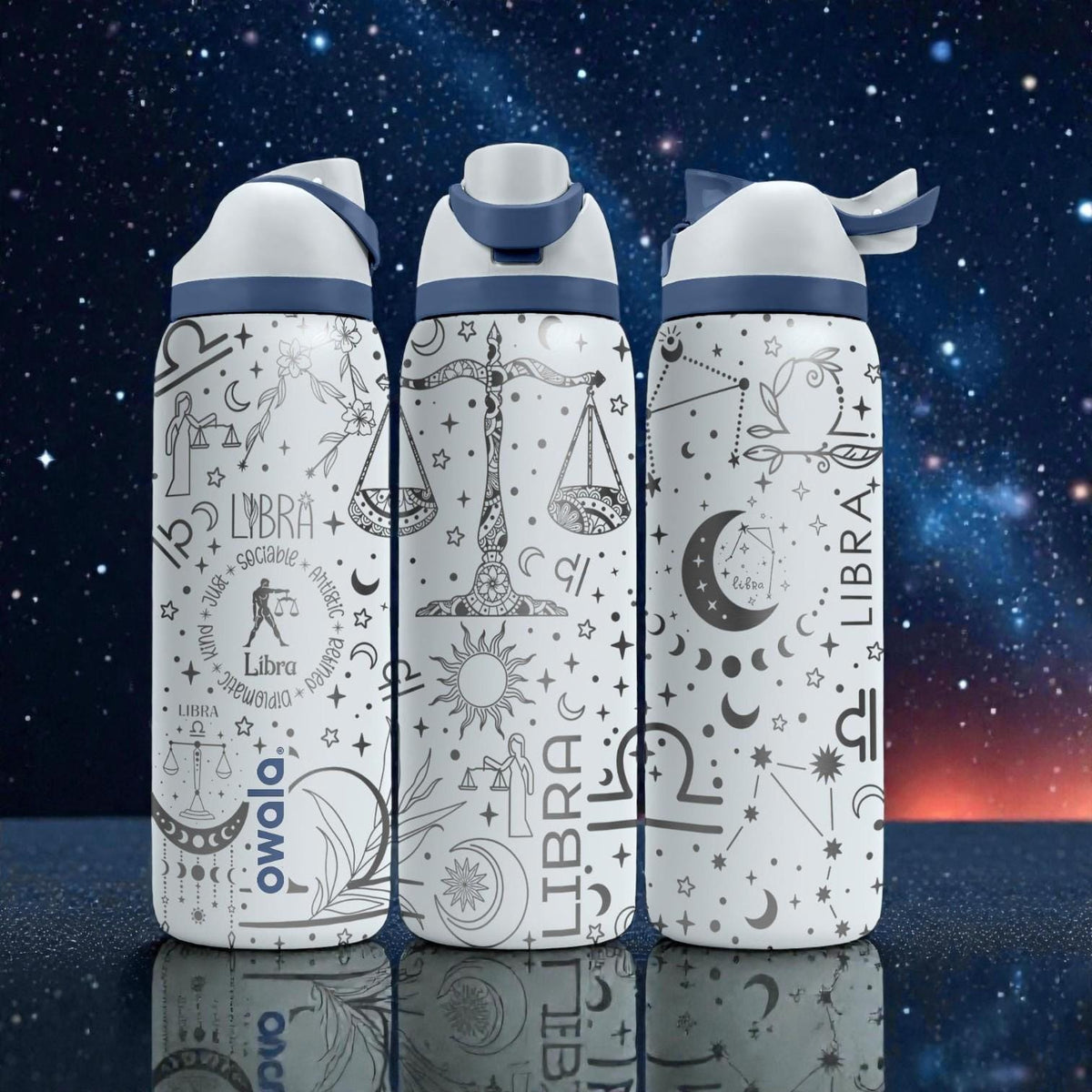 Libra Engraved Owala Bottle – Zodiac Balance Scales Astrology Design – Personalized Stainless Cup 16oz 24oz 32oz 40oz  ⸻
