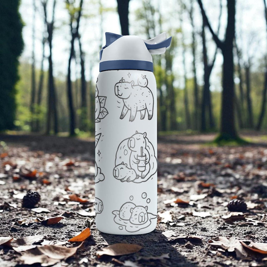 Capybara Engraved Owala Bottle – Cute Animal Relax Wrap Design – Stainless Steel Cup 16oz 24oz 32oz 40oz