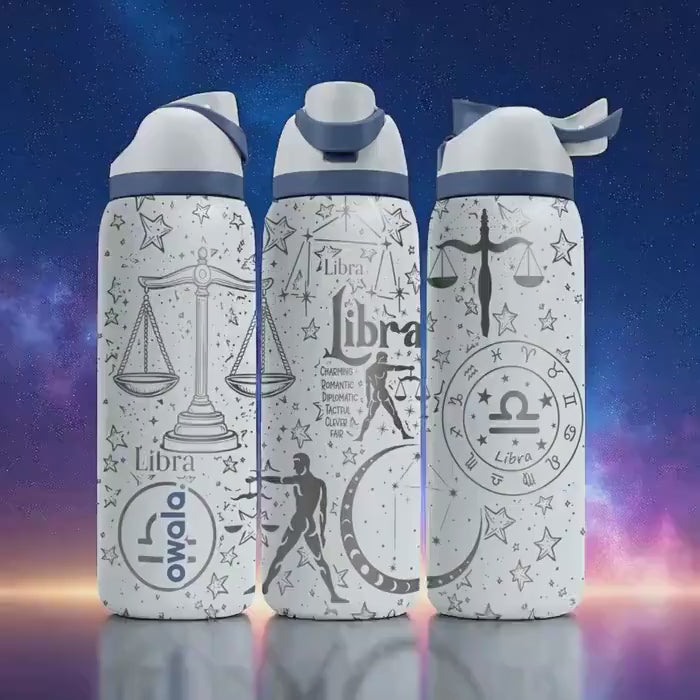 Libra Zodiac Owala Bottle – 16oz 24oz 32oz 40oz Engraved Star Sign Cup – Astrology Gift for Her or Him – Scales Symbol Water Bottle