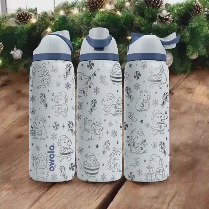 Christmas Capybara Engraved Owala Bottle – Cozy Holiday Design with Cute Animals and Gifts – Winter Gift Stainless Cup 16oz 24oz 32oz 40oz
