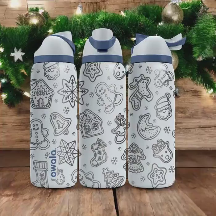 Gingerbread Engraved Owala Bottle – Cute Christmas Cookie Pattern – Holiday Gift Stainless Cup 16oz 24oz 32oz 40oz
