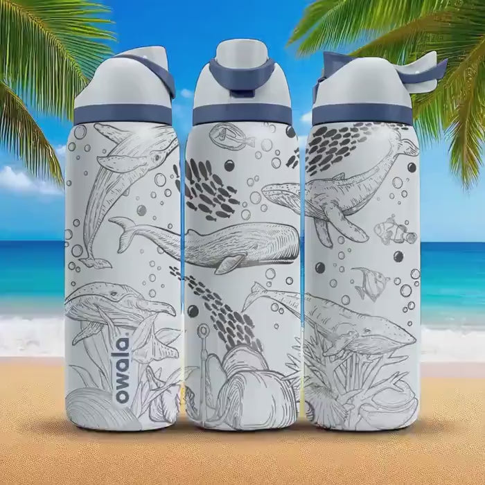 Whale Engraved Owala Tumbler – 16oz 24oz 32oz 40oz Ocean Cup with Whale and Sea Life Design – Beach Gift for Her or Him