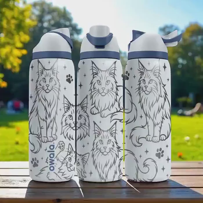 Engraved Maine Coon Owala Bottle – 16oz 24oz 32oz 40oz – Big Fluffy Cat Tumbler, Pet Lover Gift, Cat Mom Water Bottle